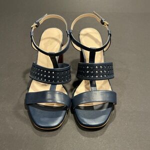 Cole Haan Grand 360 Navy Leather Block Heel Sandals Size 9B